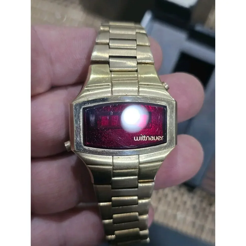 Vintage Wittnauer Polara led Gold Filled/Plated Men's Watch w/ box -not working